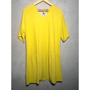 Eileen Fischer Tencel Viscose Crepe V-Neck Short Dress‎ Yellow Size Medium